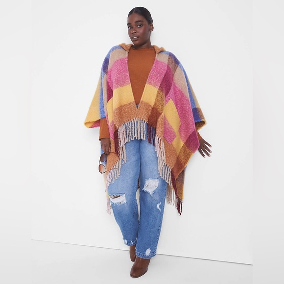 Lane Bryant Relaxed Open-Front Hooded Poncho, One Size in Buffalo Check. NWOT - Picture 15 of 16
